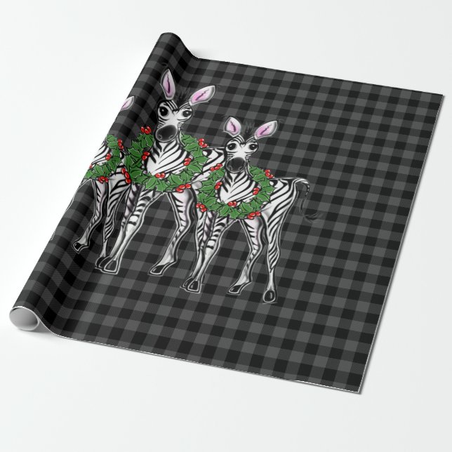 Papel De Regalo Navidades festivos, cebras, flores de Navidad, yer (Desenrollado)