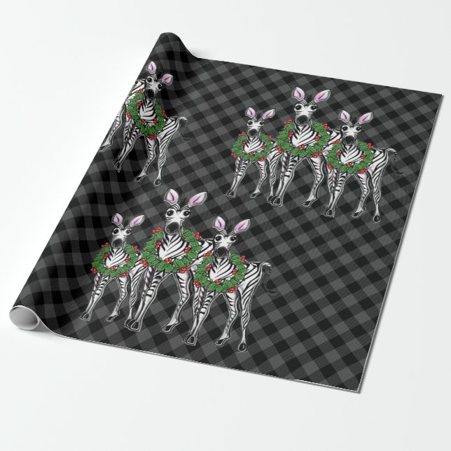 Papel De Regalo Navidades festivos, cebras, flores de Navidad, yer (Desenrollado)