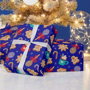 Papel De Regalo Navidades festivos con dulces, galletas y chocolat