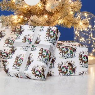Papel De Regalo Navidades festivos con reno de unicornio