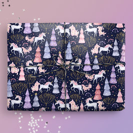 Papel De Regalo Navidades festivos de acuarela Unicorn