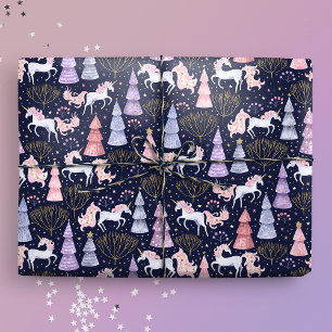 Papel De Regalo Navidades festivos de acuarela Unicorn