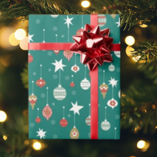 Papel De Regalo Navidades festivos de baubles y copos de nieve