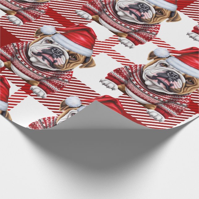 Papel De Regalo Navidades festivos de Bulldog y felpudos rojos (Esquina)