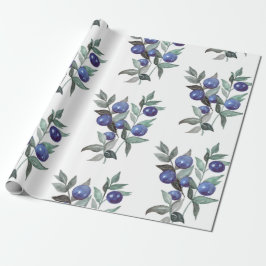 Papel De Regalo Navidades festivos de color azul Berries en blanco