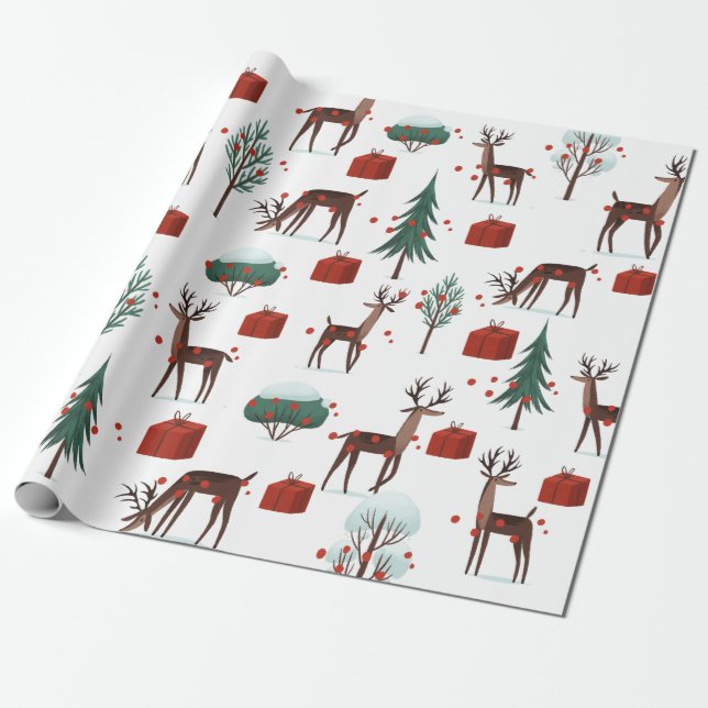 Papel De Regalo Navidades festivos Deer Trees Paquetes Regalos (Desenrollado)