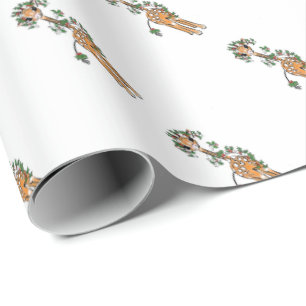 Papel De Regalo Navidades festivos Giraffe, guirnalda verde roja