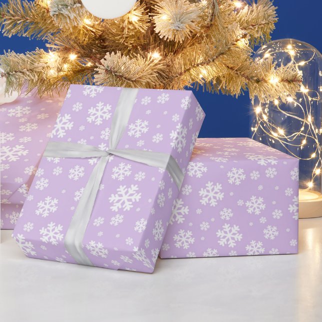 Papel De Regalo Navidades festivos morados y blancos claros copos  (Vacaciones)