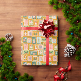 Papel De Regalo Navidades festivos posan sellos en amarillo dorado