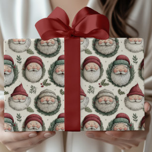 Papel De Regalo Navidades festivos Santa con patrón de coronas hol