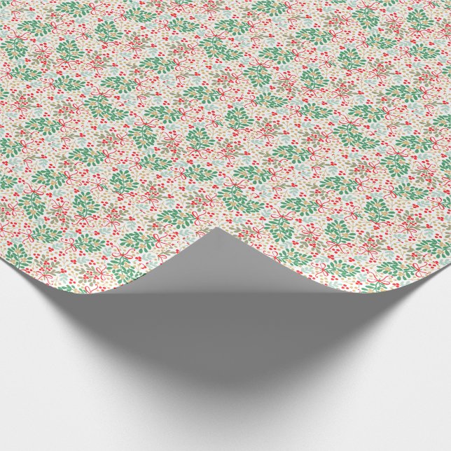 Papel De Regalo Navidades festivos, vegetación, Holly Berries y ar (Esquina)