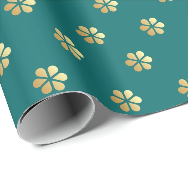 Papel De Regalo Navidades festivos Verde azulados y Daisy de oro (Esquina del rollo)
