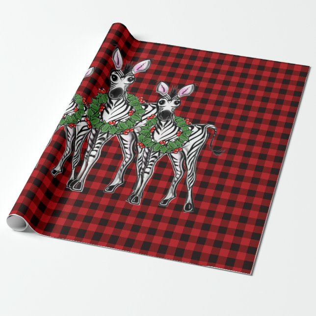Papel De Regalo Navidades festivos Zebras, flores de Navidad, caca (Desenrollado)