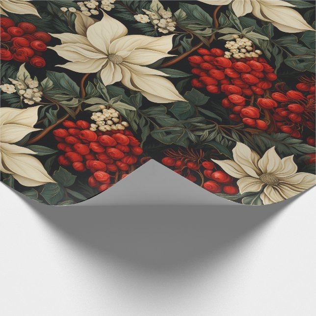 Papel De Regalo Navidades/Fiesta de Poinsettias Verdor de Berries  (Esquina)