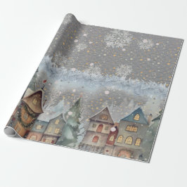 Papel De Regalo Navidades finales Aldea Nieve Acero Gris