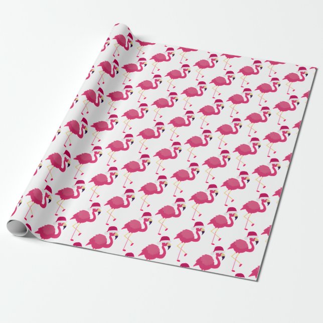 Papel De Regalo Navidades Flamingo rosa con Santa Hat (Desenrollado)