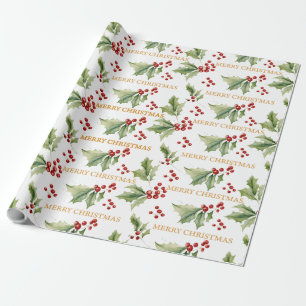 Papel De Regalo Navidades Floral Holly Red Berries