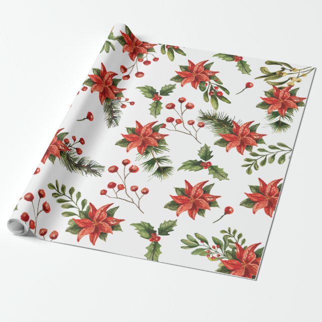 Papel De Regalo Navidades Floral Poinsettia (Desenrollado)
