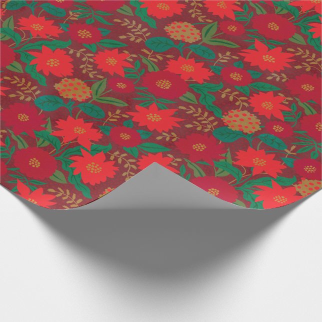Papel De Regalo Navidades Floral Poinsettia Red Gold (Esquina)