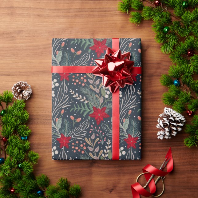 Papel De Regalo Navidades Floral Poinsettia Winter Heather Wrappin (Regalo de vacaciones)