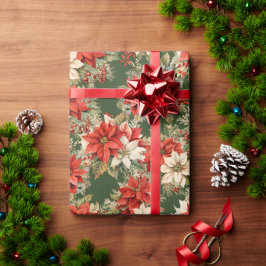 Papel De Regalo Navidades Floral Winter Grandes Poinsettias