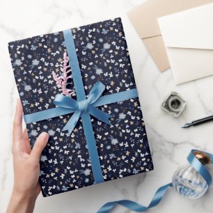 Papel De Regalo Navidades florales azul gouache patrón botánico