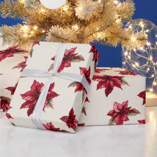 Papel De Regalo Navidades florales de Cream Red Poinsettia