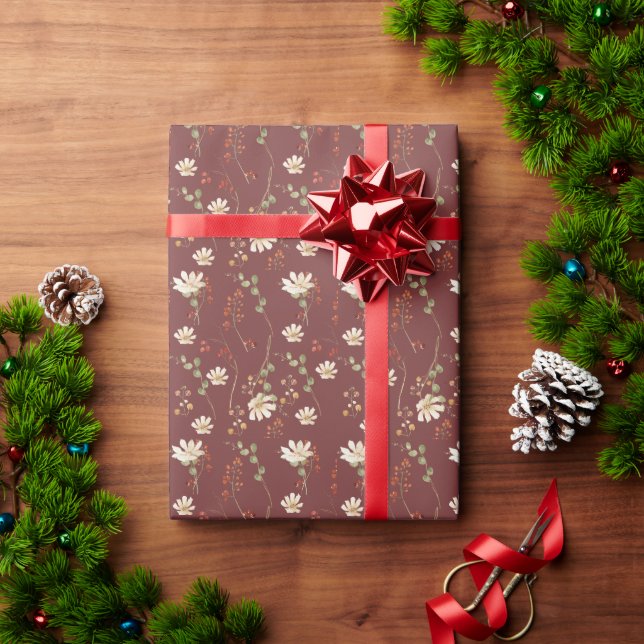 Papel De Regalo Navidades Florales de Flor Silvestre de Acuarela (Regalo de vacaciones)