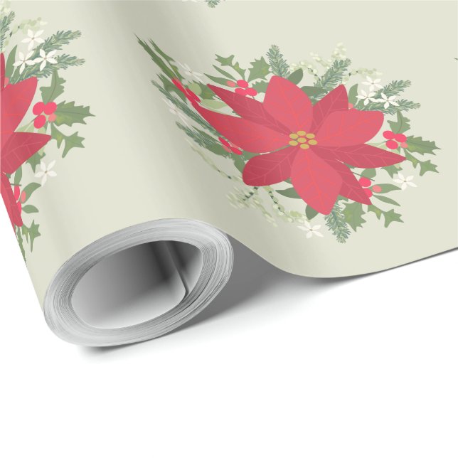 Papel De Regalo Navidades florales de Poinsettia Roja (Esquina del rollo)