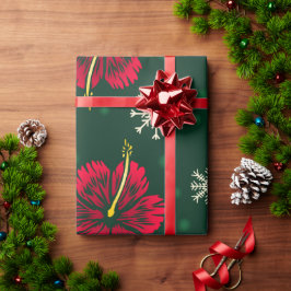 Papel De Regalo Navidades Florales Tropicales Hibiscus Snowflakes 