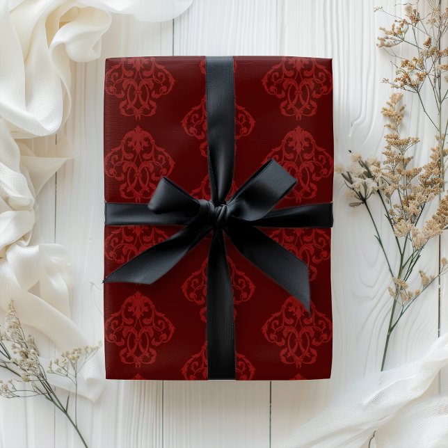 Papel De Regalo Navidades Florecimiento del Barroco Rojo Borgoña (Classic Burgundy Red Baroque Flourish Wrapping Paper)