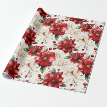 Navidades Flores Poinsettia Patrón Verde Rojo