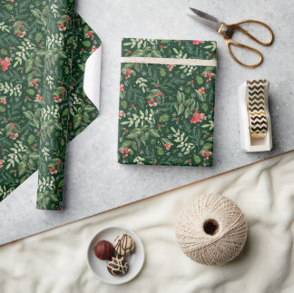 Papel De Regalo Navidades follaje bayas mistletoe y holly