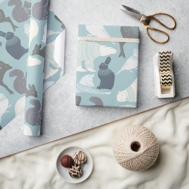 Papel De Regalo Navidades Forestales Bunny Fox Deer Bear Bird Squi (Artesanía)