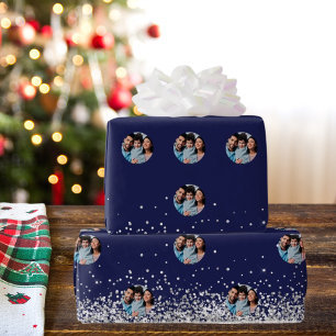 Papel De Regalo Navidades foto confetti azul marino de plata