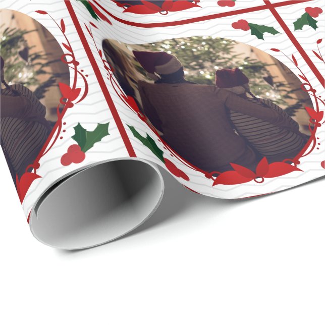 Papel De Regalo Navidades fotográficos de la familia roja blanca (Esquina del rollo)