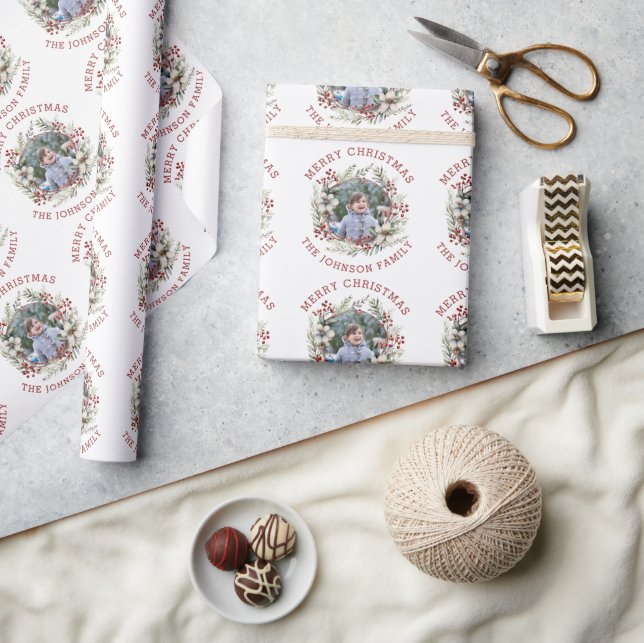 Papel De Regalo Navidades fotográficos de ramas blancas y bayas (Artesanía)