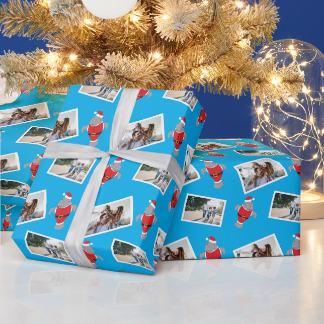 Papel De Regalo Navidades fotográficos de Santa Manatee envueltos  (Vacaciones)