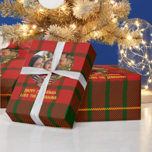 Papel De Regalo Navidades fotográficos de Tartán Verde Rojo Person