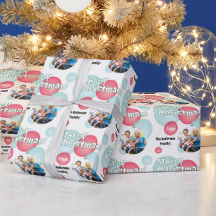 Papel De Regalo Navidades fotográficos verde azulados y rojos bau