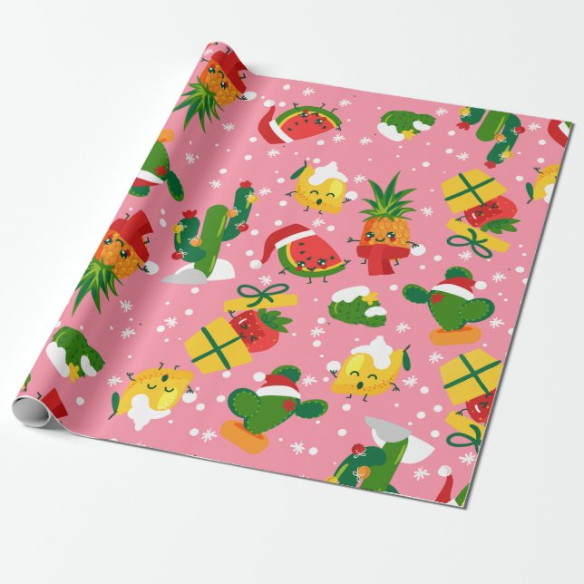 Papel De Regalo navidades fruta fresa sandía limón (Desenrollado)