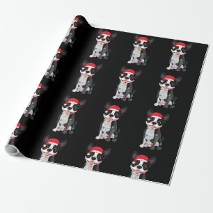 Papel De Regalo Navidades Funny Boston Terrier Lover Santa Hat Lig