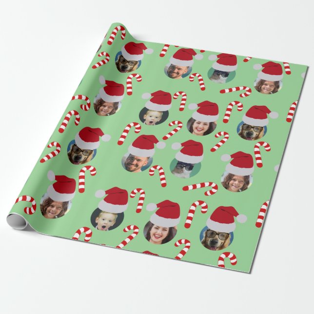 Papel De Regalo Navidades Funny Family Photo Santa Hats (Desenrollado)