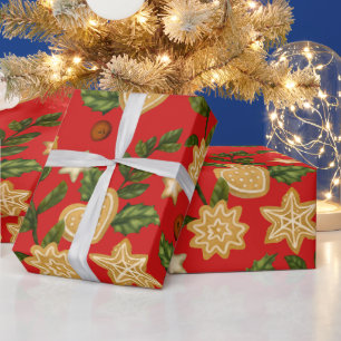 Papel De Regalo Navidades Galletas de pan de jengibre y rojo berri