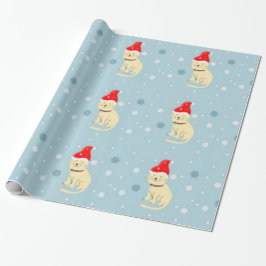 Papel De Regalo Navidades gatitos con gorra en azul