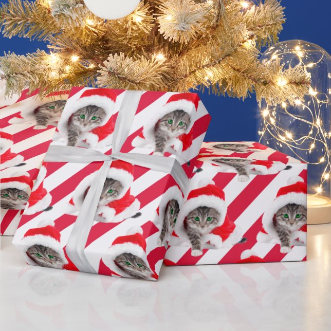 Papel De Regalo Navidades Gatitos En Gorra A Rayas (Vacaciones)