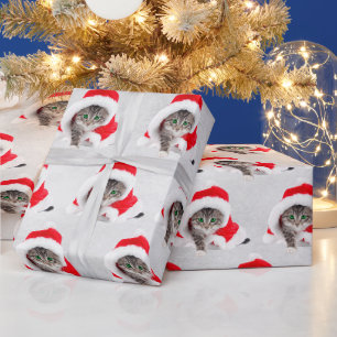 Papel De Regalo Navidades Gatitos En Gorra En Gris