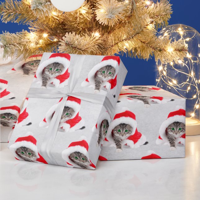 Papel De Regalo Navidades Gatitos En Gorra En Gris (Vacaciones)