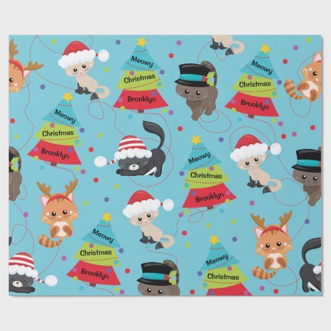 Papel De Regalo Navidades gatitos personalizados (Superficie plana)