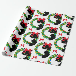 Papel De Regalo Navidades Gato Negro Con Bow Rojo